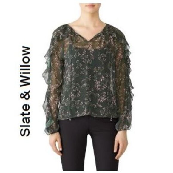 SLATE & WILLOW, Long sleeve floral green blouse - Picture 2 of 13
